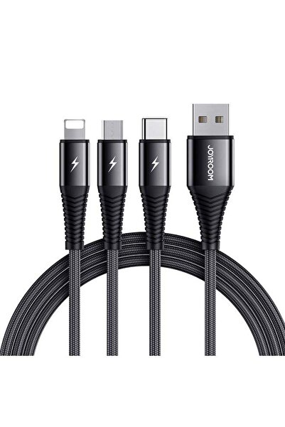 Joyroom Fast Charging Braided 3 In 1 USB Cable Black