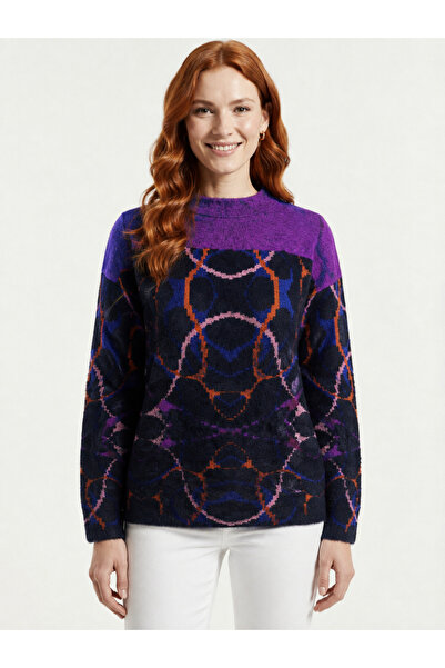 Neden Tekstil Women's Purple Black Patterned Knitwear Sweater