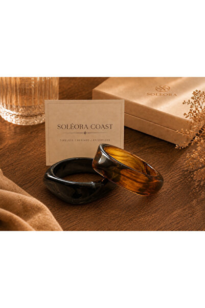 SOLÉORA COAST Premium Reçine İkili Bileklik Seti – Siyah & Amber Kahve Kalın ...
