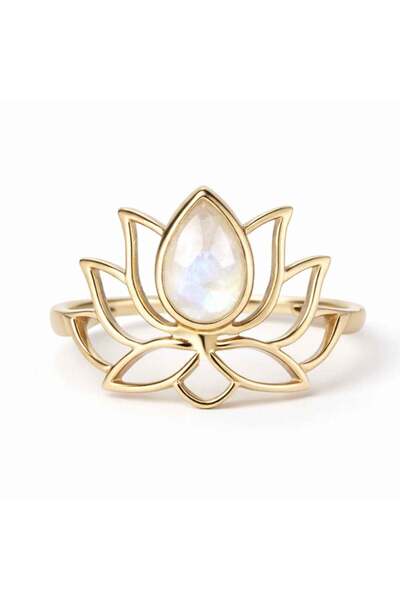 craftmystic Inel Argint 925 Floare de Lotus cu Piatra Lunii - Echilibru si Li...