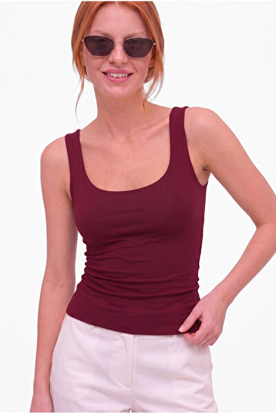 OLYNN Women's Burgundy Scoop Neck Full Length Double Layer Modal Cotton Strap...