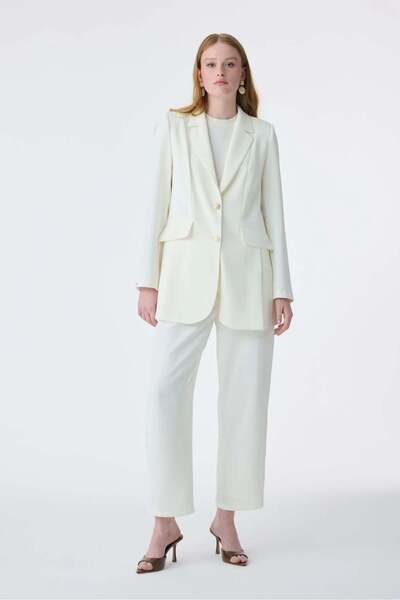 Zühre Classic Collar Button Detailed Ecru Suit 1856