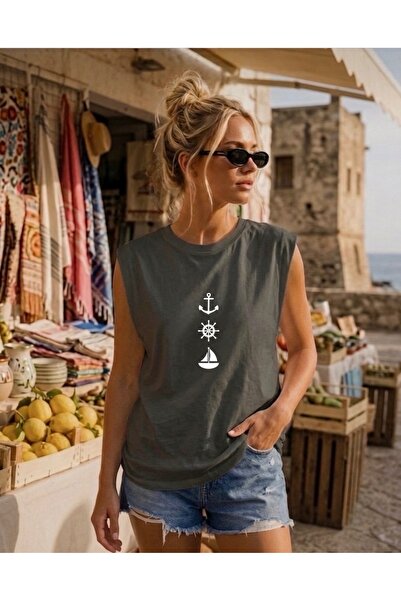 FUFLUNS Sailor Women's Regular Fit Crew Neck Sports Sleeveless T-Shirt