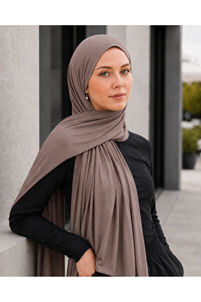 Merve Nayir شال حجاب من القطن الممشط والليكرا بتصميم تيسيتورد، لون المنك