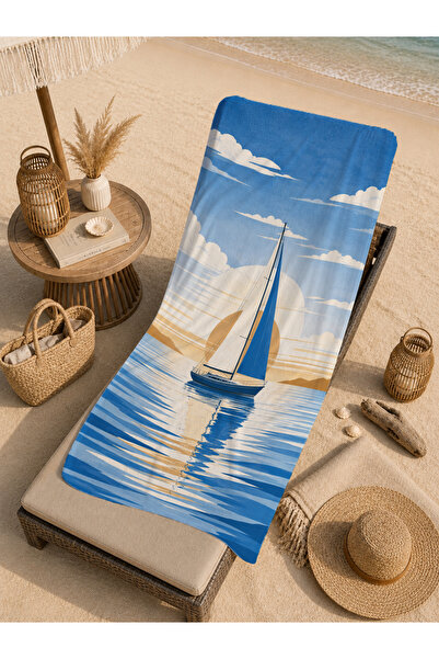 Evmila Prosop de plajă cu model Minimal Blue Sea Sailing, 70x150 - Prosop de ...