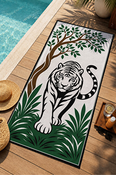 Evmila Prosop de plajă Safari Tropical cu model de frunze de tigru alb-negru ...