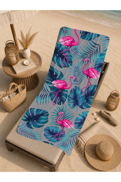 Evmila Tropical Pink Flamingo Pastel Leaf Patterned 70X150 Beach Towel - Cott...