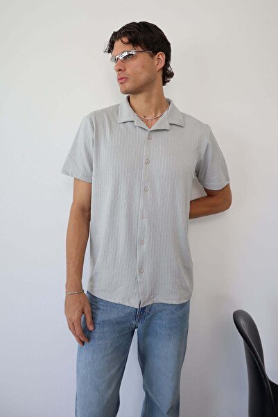 JB John Borners Men's Short Sleeve Buttoned Textured Shirt Gray - 26Y 4037