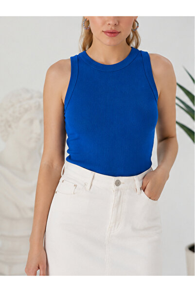 Olse Zargo Model Fitted/Fitted Wide Ribbed Halter Neck Ribbed Stretch Knitted...