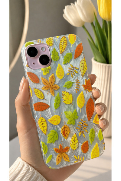 EDELFU iPhone 15 PLUS ve 14 PLUS UYUMLU - Aura Tüy (Gümüş), Desenli Koruyucu ...