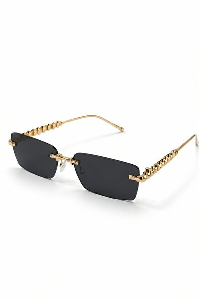 chwain Vittoria Rimless Women's Sunglasses - Rectangular Uv400 with Gold Pyra...