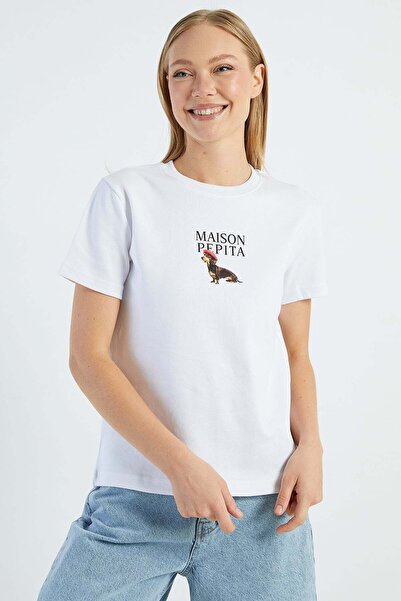 Fulla Moda Dog Printed Crew Neck Casual T-Shirt
