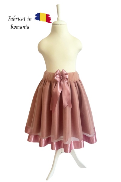 OEM Fusta tutu din tulle, roz pudra, cu fundita, marime 134-140