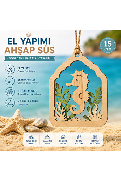 ROKH El Yapımı Ahşap Denizatı Askılı Dekor | El Boyaması Plaj ve Deniz Temalı...