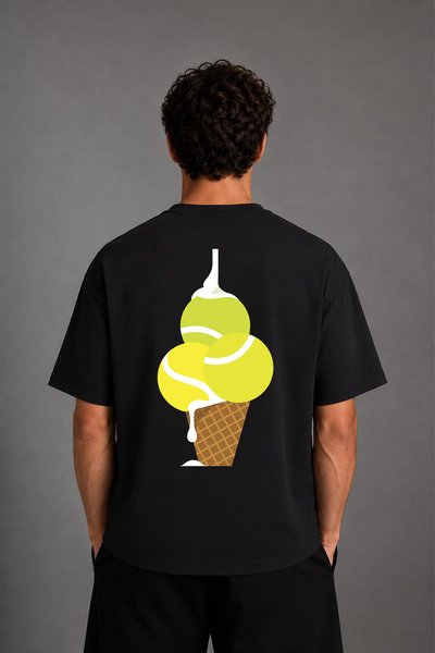 VSRN Tricou oversize negru cu imprimeu pe spate, design Tenıs Cream