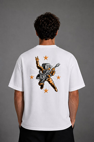VSRN Μπλουζάκι Punk Astronaut Design με στάμπα στην πλάτη, λευκό, oversized