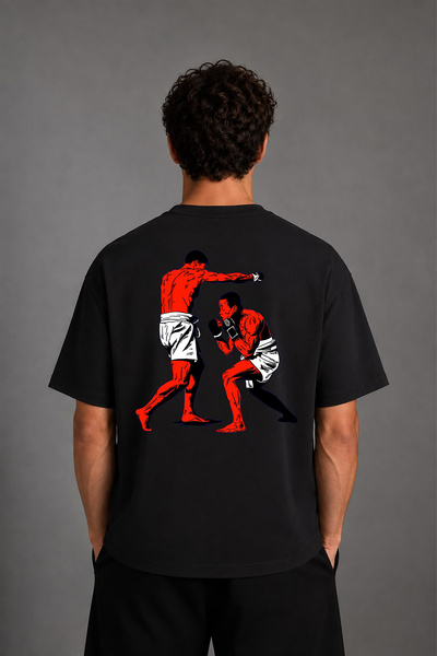 VSRN Boxing Match 1 Design Back Printed Black Oversize t Shirt