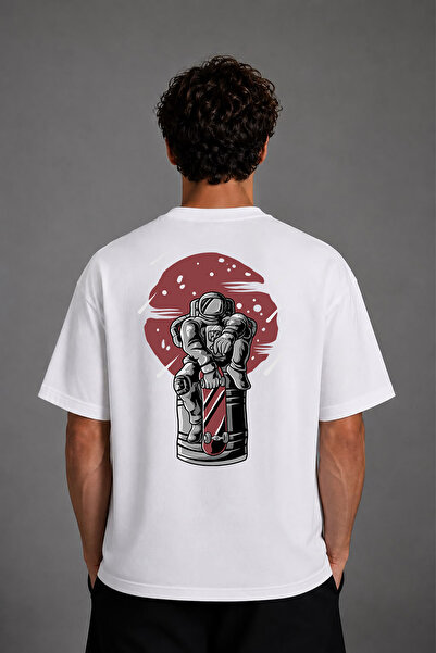 VSRN Μπλουζάκι Skateboarder Astronaut Design με στάμπα στην πλάτη, λευκό, ove...