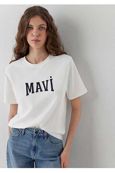 Mavi Tricou cu croială regulară, imprimat cu logo tricotat.