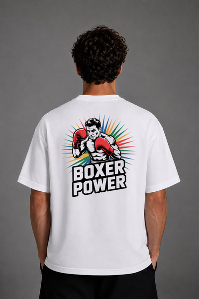 VSRN Tricou oversize alb cu imprimeu pe spate Boxer Power Design
