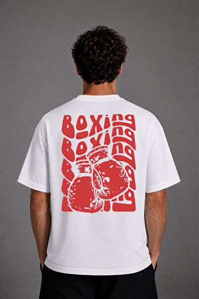 VSRN Red Boxing Design Back Printed White Oversize T-Shirt