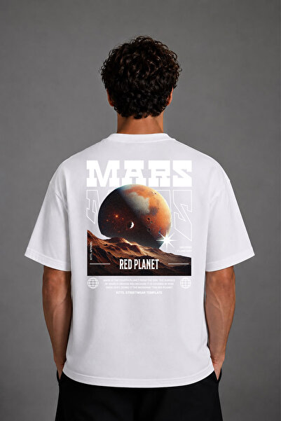 VSRN Tricou supradimensionat alb cu imprimeu pe spate Mars Masrs Design