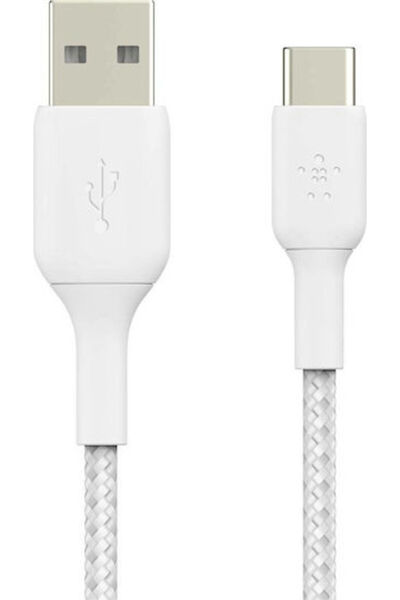 Belkin Πλεγμένο Καλώδιο USB 2.0 USB-C Αρσενικό - USB-A 15W Λευκό 3μ CAB002bt3MWH