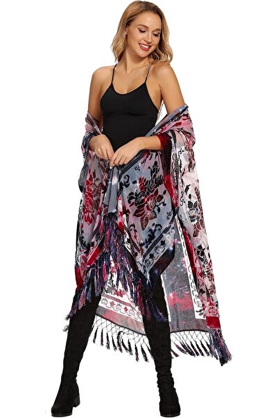 MJP MJ SERECA Women's Burnout Velvet Kimono Long Cardigan Cover Up Without Ta...