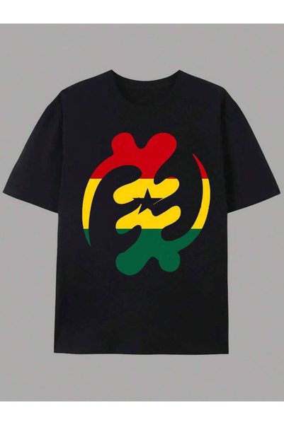 KYMC07 Men's Print Neck T-Shirt, Ghana-Inspired Graphic T-Shirt For Men - Casual Crew Neck, Short Sleeve, Vibrant Print, Lightweight Summer T-Sh