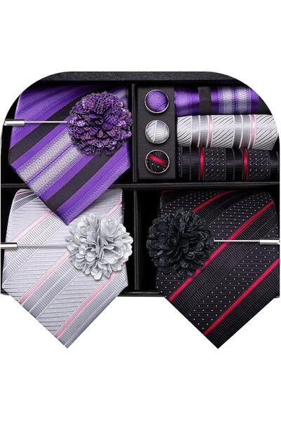Dubulle Mens Paisely Silk Tie for Men Necktie and Pocket Square Set