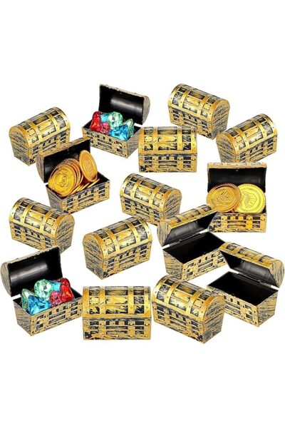 SYOSI 20 Pieces Treasure Chests, 2.3 Inch Plastic Chests with a Gold Finish,V...