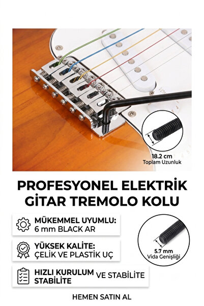 Genel Markalar Siyah 6 mm Tremolo Kolu – Çelik Elektro Gitar Vibrato Barı