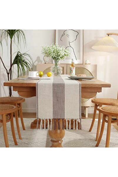 Generic Brand Table runner, bohemian style, cream, country style, tassels, wa...