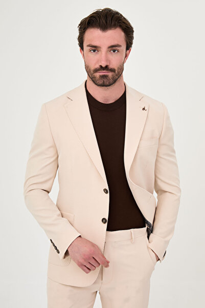 Mcr Straight Slim Fit Mono Collar Men's Suit with Knitted Stitching and Pocke...