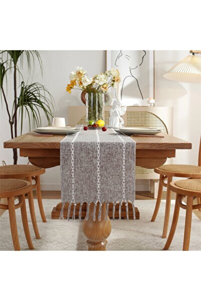 Generic Brand Table runner, bohemian style, cream, country style, tassel, was...