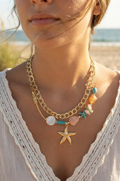 callerrons accessories قلادة نسائية بوهيمية ذهبية اللون بتفاصيل من الحجر الطب...