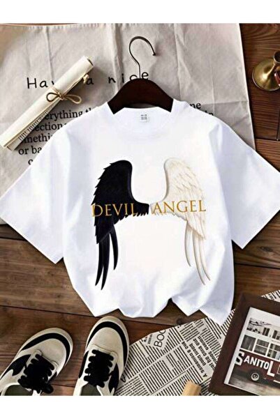 23ERVA Angel Devil Wings, Women's Pure Cotton T-Shirt, Summer Casual Wear, Pe...