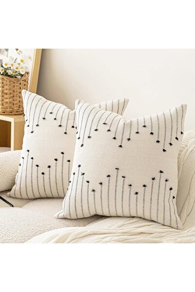 GENERAL LILEPOY Boho Throw Pillow Covers 18x18 Set of 2 Neutral Decorative Te...