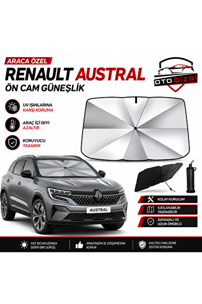 Oto Çizgi Renault Austral Şemsiye Tip Ön Cam Güneşliği Katlanabilir UV Koruma...