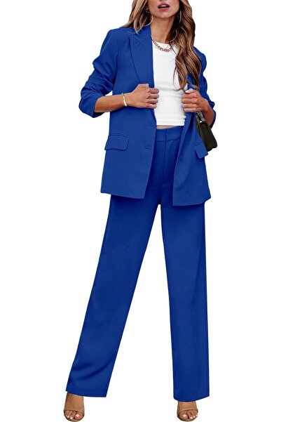 luvamia 2 Piece Outfits for Women Dressy Long Blazer Jackets High Waisted Wid...
