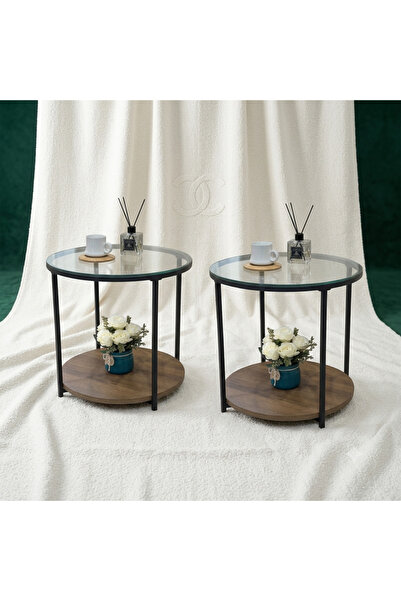 Generic Round Service Table Dorene Gold Luxury Coating |   Transparent Glass ...