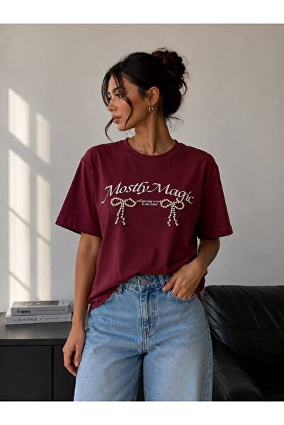 Queen Style boncuklu rıbanalı tısort