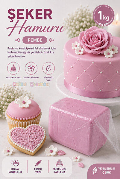 Doğan Oyuncak Dünyası Premium Pasta Şeker Hamuru Pembe Renk 1 Kg. Yenilebilir...
