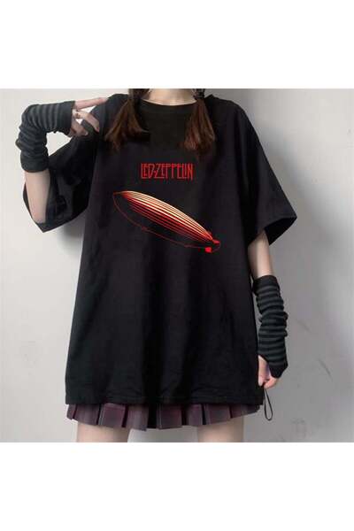 DEEFWEAR Mingalondon Rock Series Led Zeppelin Logo Black Unisex Oversize T-Shirt