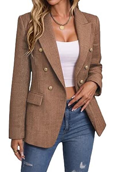 Minar Mina Self 2026 Spring Women's Tweed Plaid Blazer Jacket - Fully Lined F...