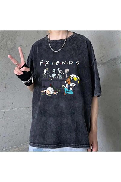 DEEFWEAR MİNGALONDON Πλενόμενο μπλουζάκι Friends με στάμπα Unisex Oversize Vi...