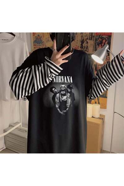 DEEFWEAR Nirvana Artists Printed Fake Sleeves Unisex Black T-Shirt