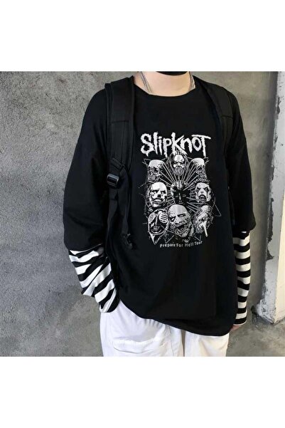 DEEFWEAR MINGALONDON Slipknot Heads T-shirt sa štampanim lažnim rukavima, uni...