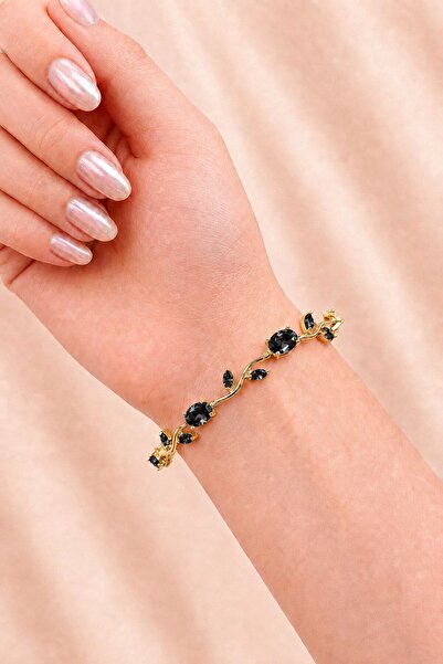OGHAMAY Gold Color Black Zircon Stone Tulip Steel Bracelet - 3927