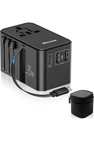 NECOMIC محول السفر العالمي من نيكومي، شاحن دولي GaN بقوة 35 واط، منفذان USB-A...